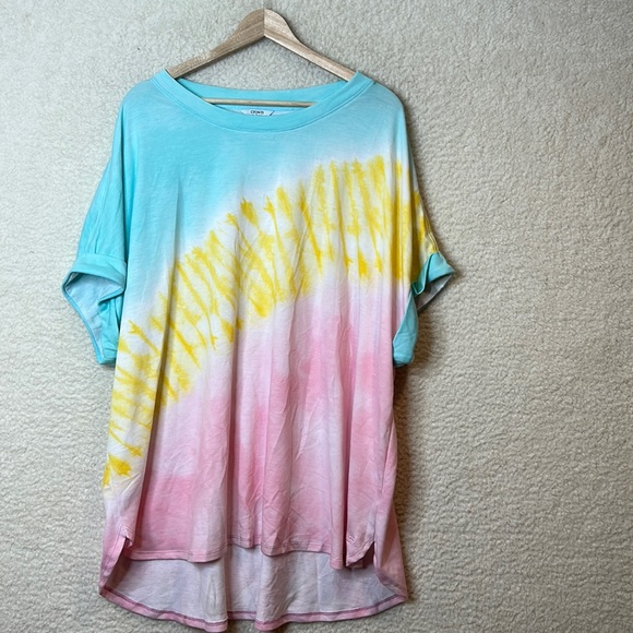 Crown & Ivy Womens tie-dye stretch tunic length top blouse oversized 3X PLUS - Picture 2 of 9